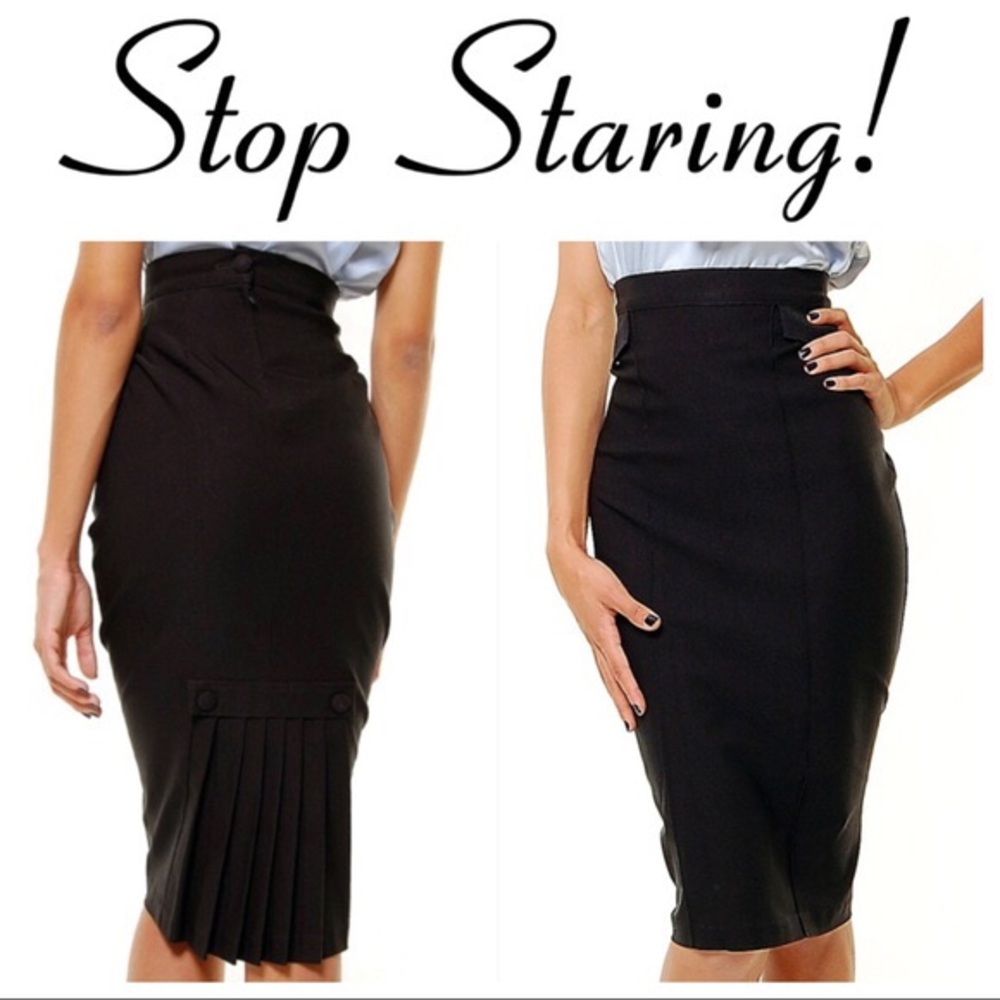 Stop staring black pleated pencil skirt
